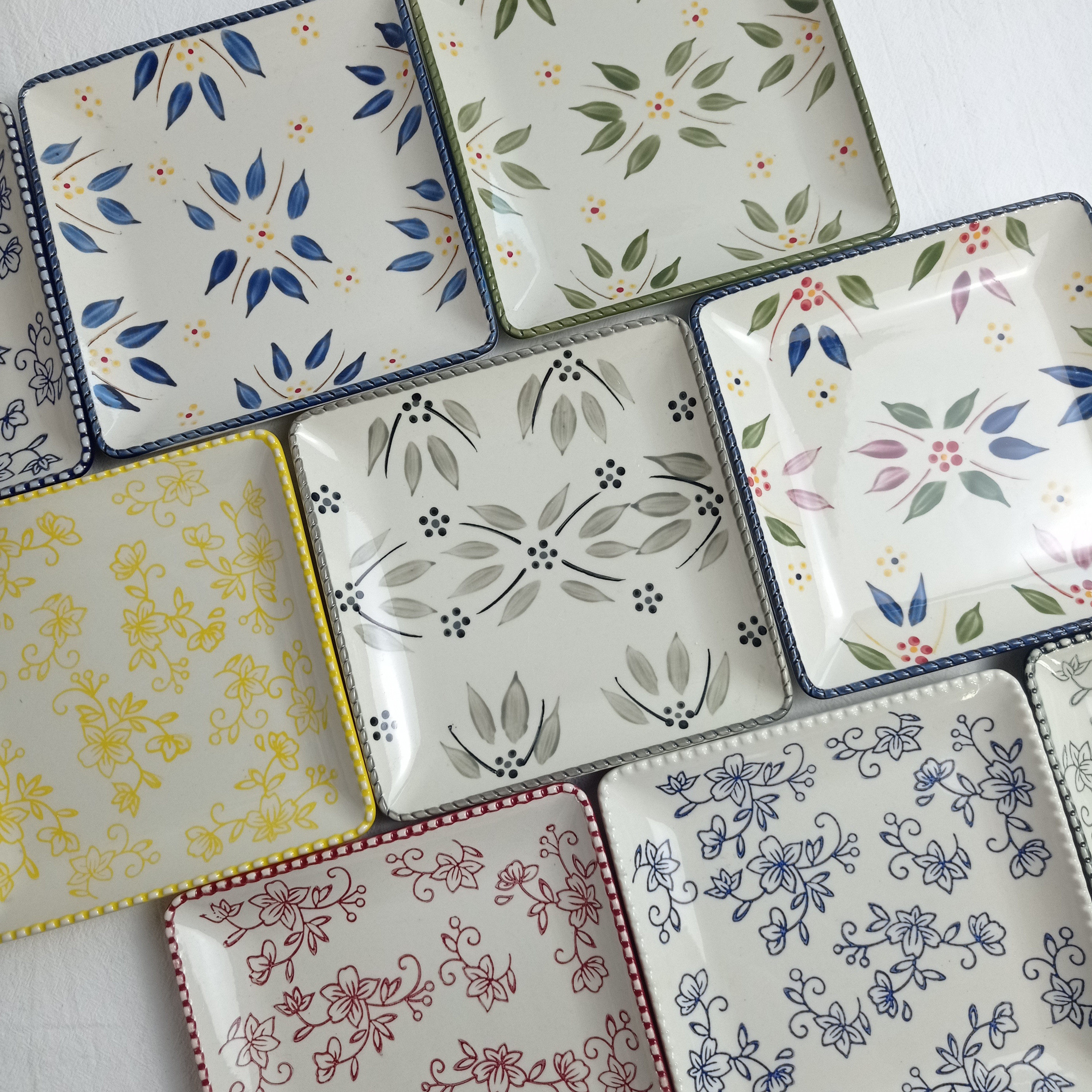 出口美国temp方盘方碗 釉下彩手绘陶瓷盘陶瓷碗餐盘平盘水果碗盘