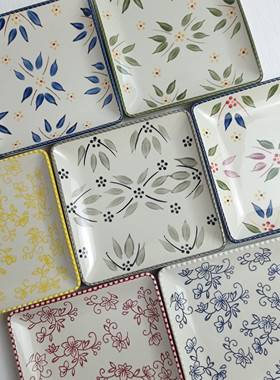 出口美国temp方盘方碗 釉下彩手绘陶瓷盘陶瓷碗餐盘平盘水果碗盘