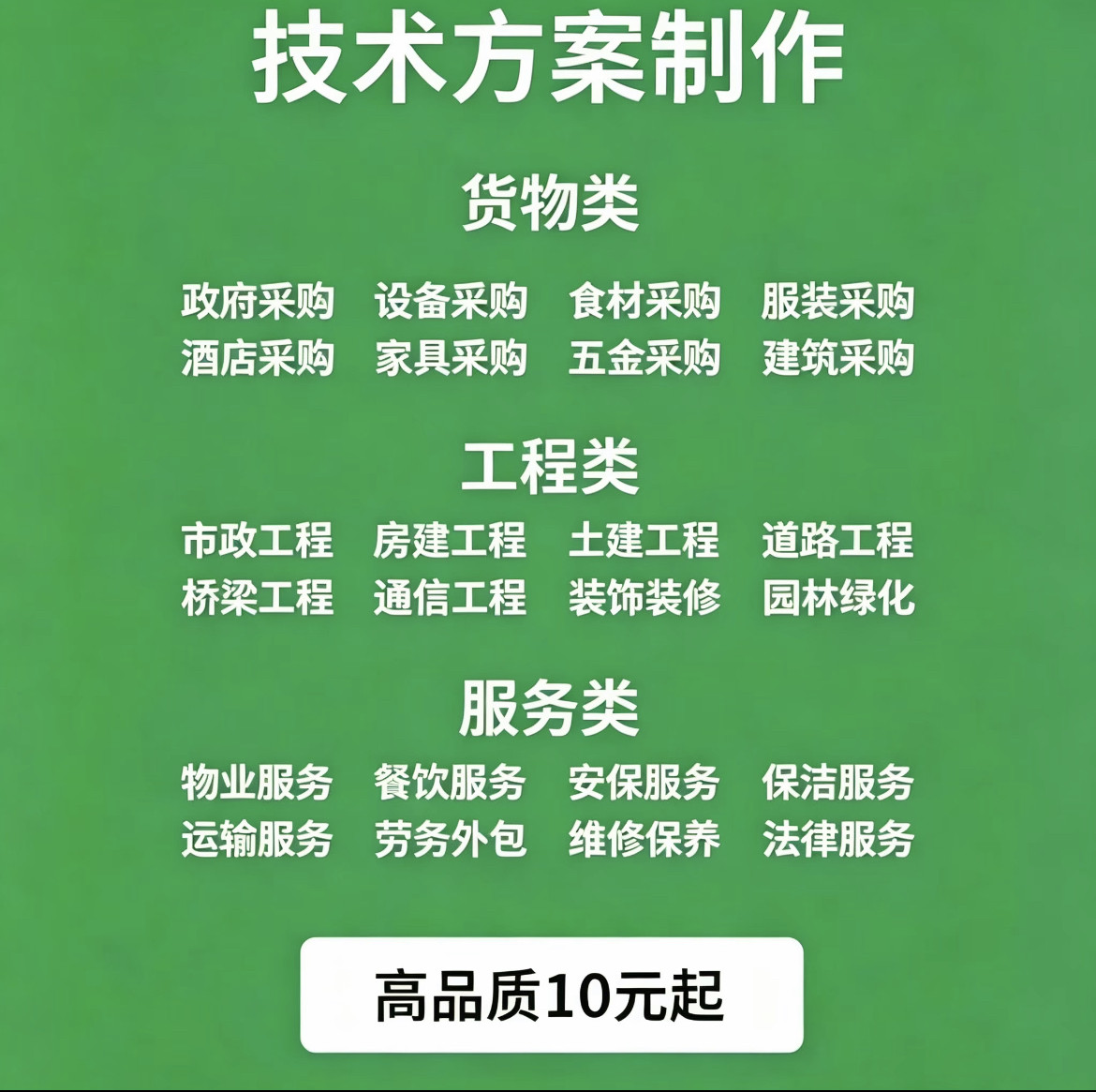 代写施工组织设计方案采购类服务类物业餐厅消防园林标书技术方案