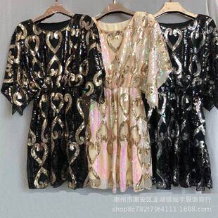 2022年抖音同款纯色连衣裙1920重工全身亮片收腰优雅礼服晚礼服