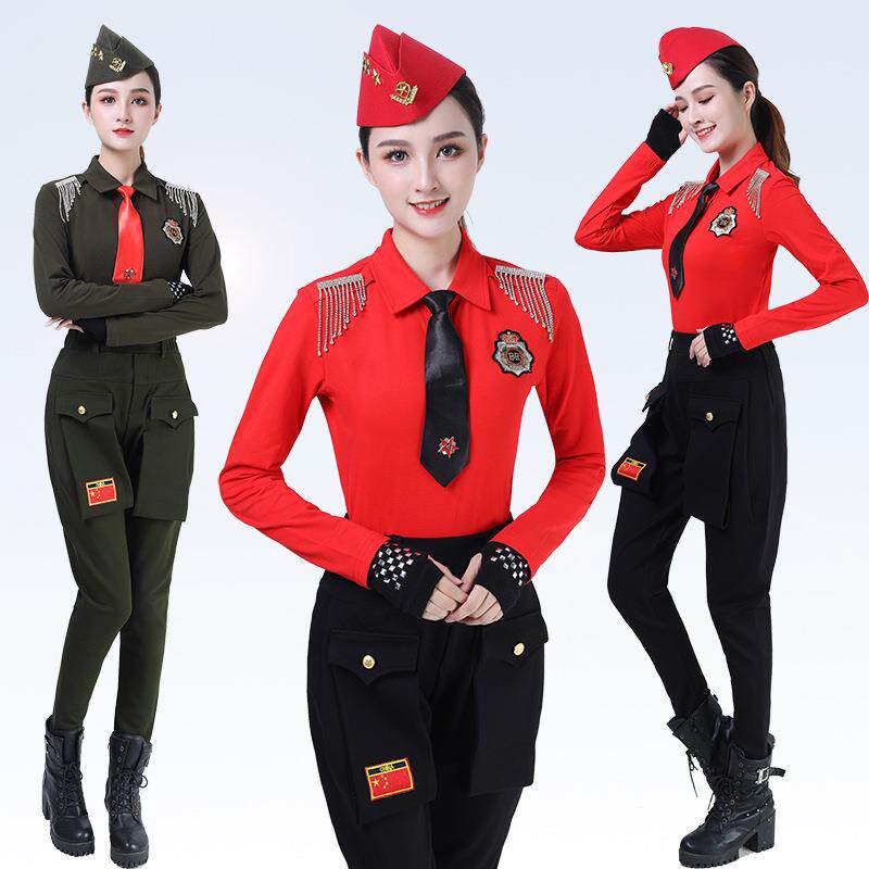 广场舞演出服水兵舞服装肩章带流苏服饰新款春秋修身女长袖棉