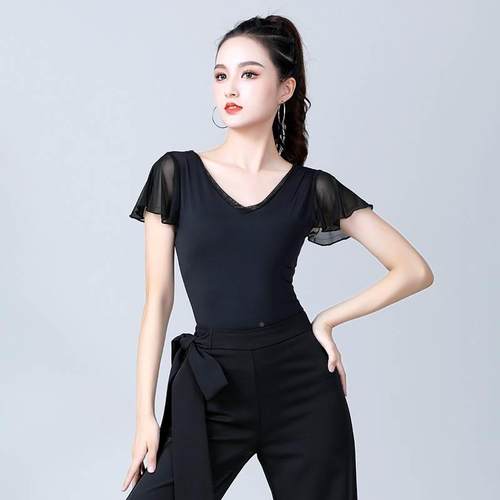 拉丁舞上女成年2登022新款短袖跳衣舞服装时尚SY116黑色国摩舞标