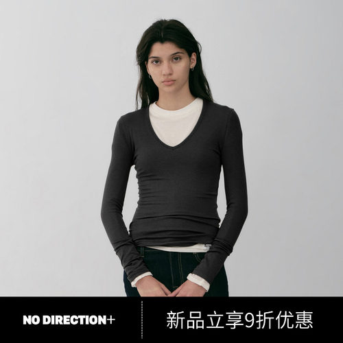 纯羊毛修身撞色叠领针织上衣