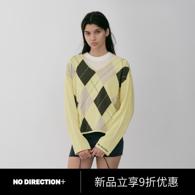 NO DIRECTION+2026秋细支棉菱格廓形针织衫N630117644A