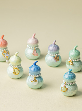 窑变结晶釉小葫芦渐变陶瓷茶玩办公室家用桌面茶宠摆件送女生礼物