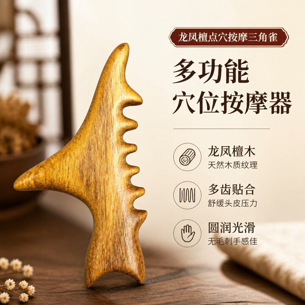龙凤檀三角雀按摩器 实木点穴器全身穴位按压疏通按摩锥