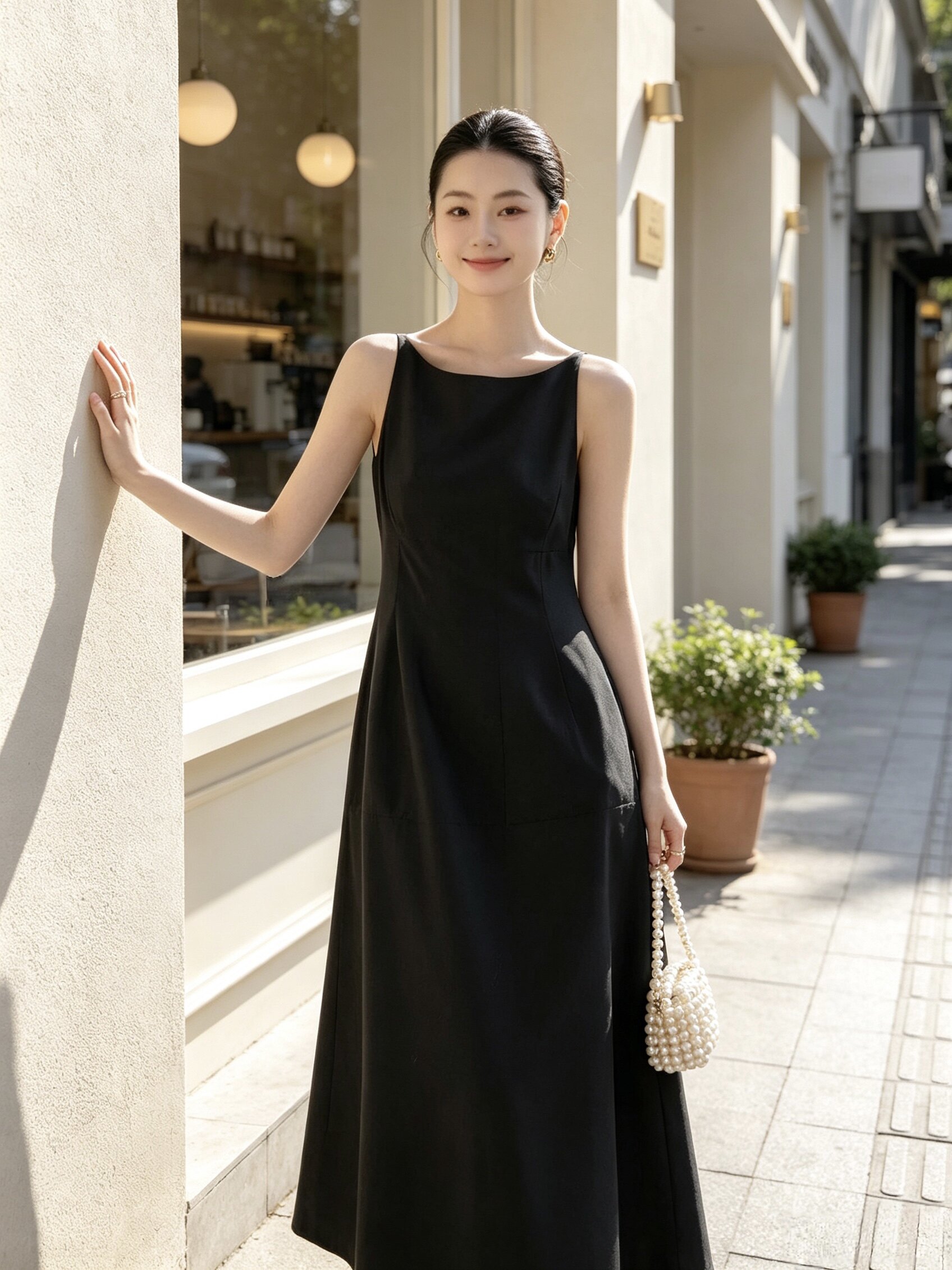 法式黑色无袖吊带连衣裙女2026夏季新款高级感独特显瘦收腰长裙子