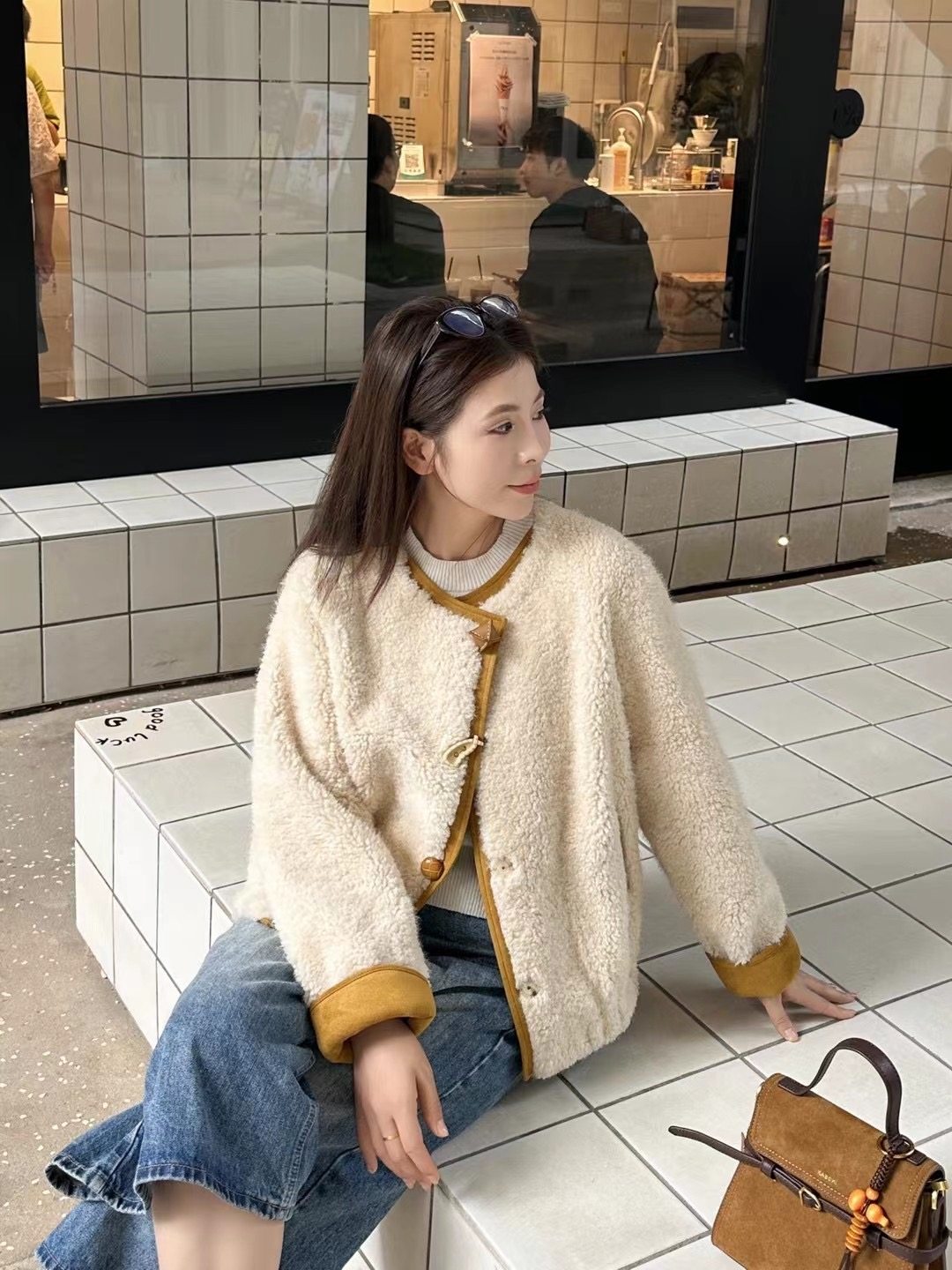韩版圆领外套女2025年冬季新款宽松软糯百搭韩版慵懒风毛衣外套潮