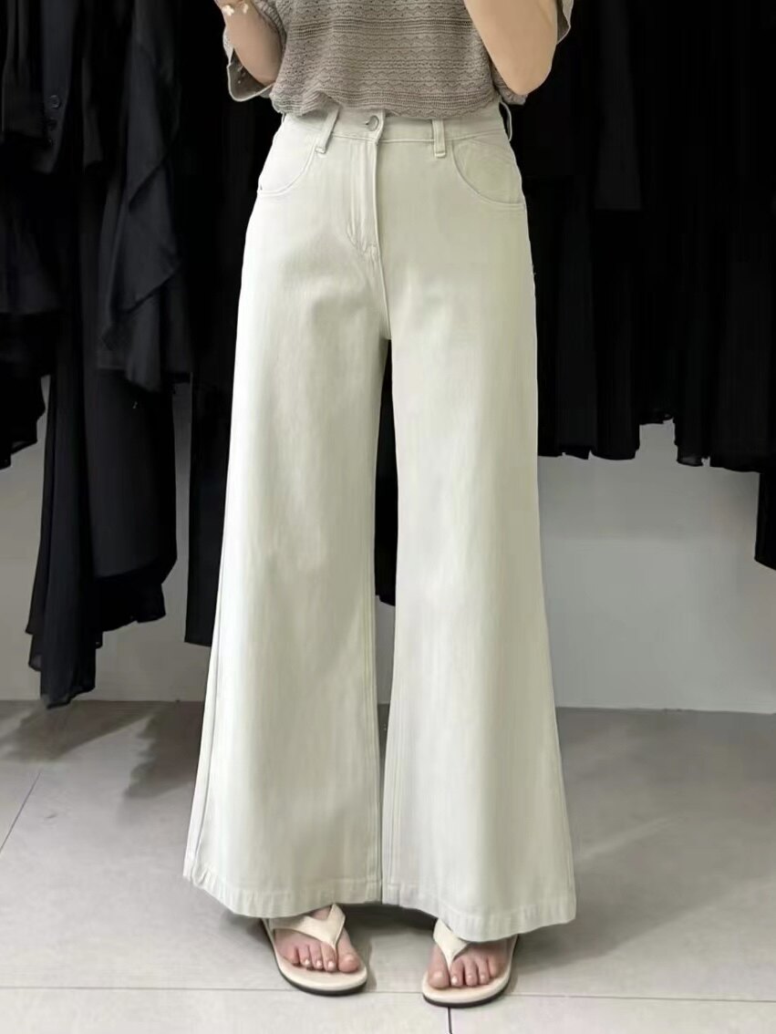 南油感米色直筒牛仔裤女9806新款高腰显瘦小个子九分微辣休闲裤