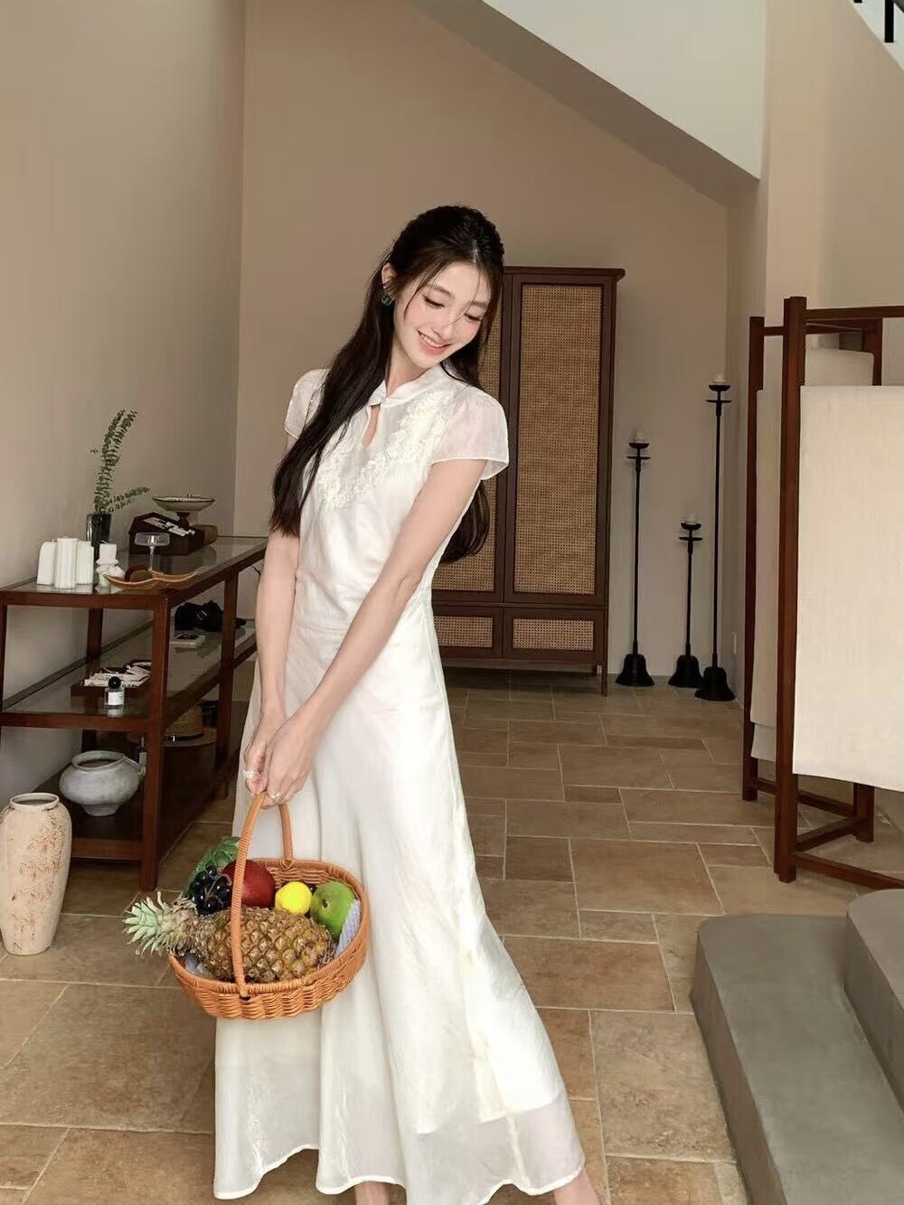 新中式国风改良版旗袍连衣裙女夏新款清冷感禅意气质短袖收腰长裙