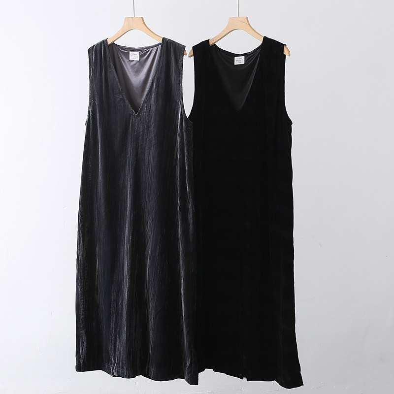日本单~宽松性感深V优雅气质丝绒裙 垂感女式无袖背心裙连衣裙,女装/女士精品,连衣裙,淘宝优惠券,粉丝福利购,淘宝优惠卷