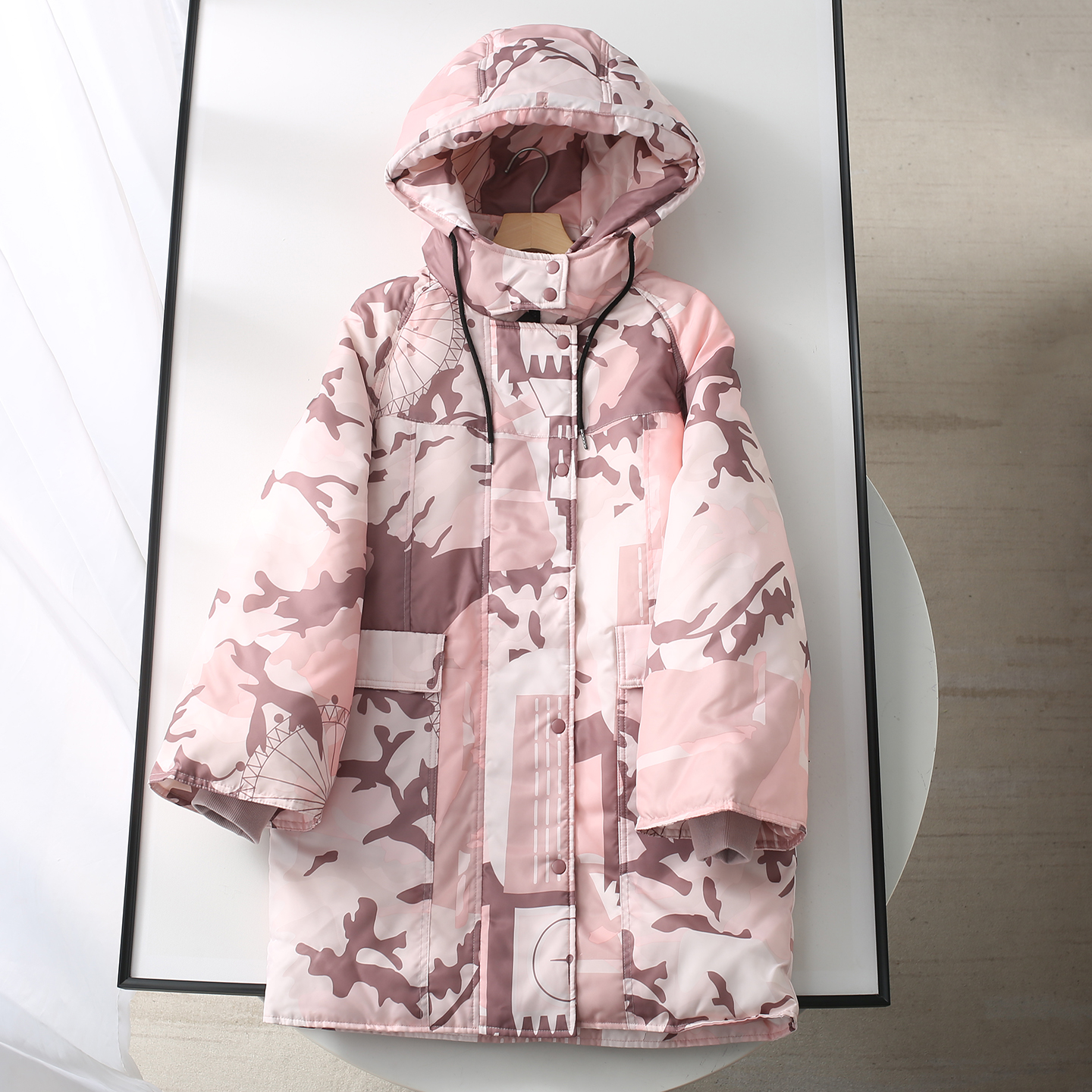 手慢无 量不多中长款90白鸭绒迷彩羽绒服女冬防风保暖外套撤柜款