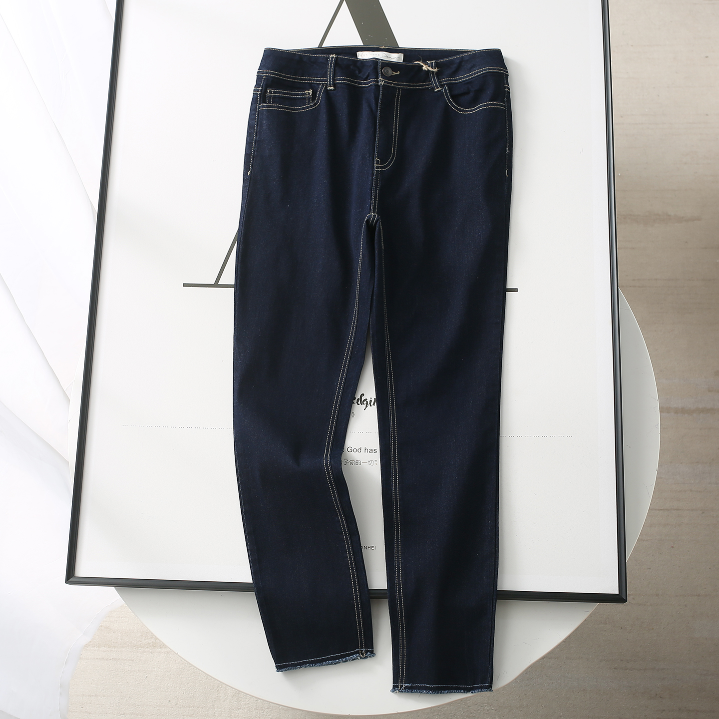 英国单!复古小脚牛仔裤微弹力女秋高腰宽松显瘦休闲长裤牛仔裤