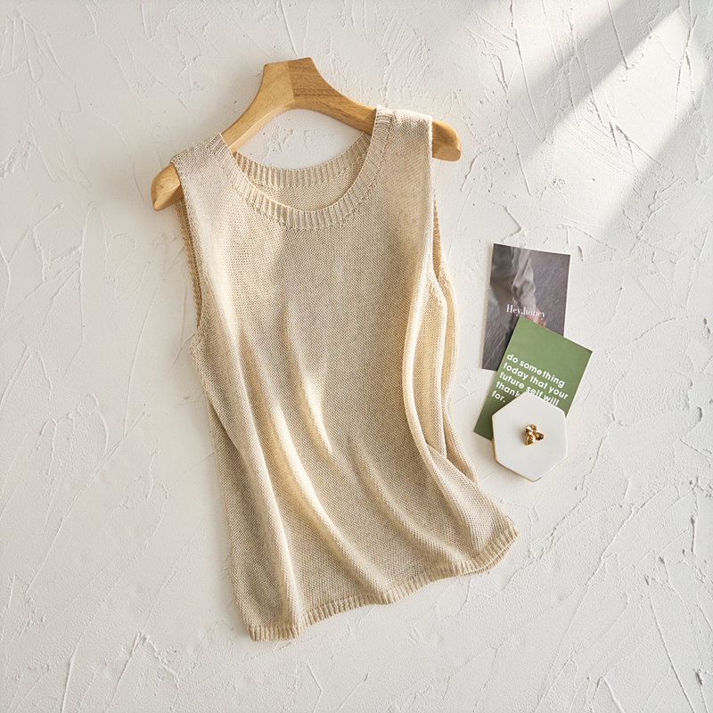 天丝亚麻薄款针织吊带背心女夏季宽松大码无袖上衣打底衫内搭