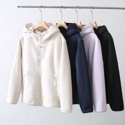 加绒加厚保暖抗寒秋冬内里羊羔毛抗起球休闲连帽卫衣女外套