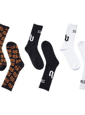 Sview STAFFA/恭喜发财主题系列黑白中筒棉袜街头提花均码袜子