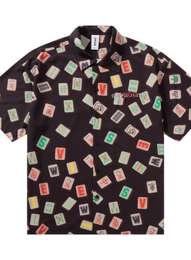 S.view 22S/S原创赌神系列麻将印花黑色流行免烫宽松休闲短袖衬衫