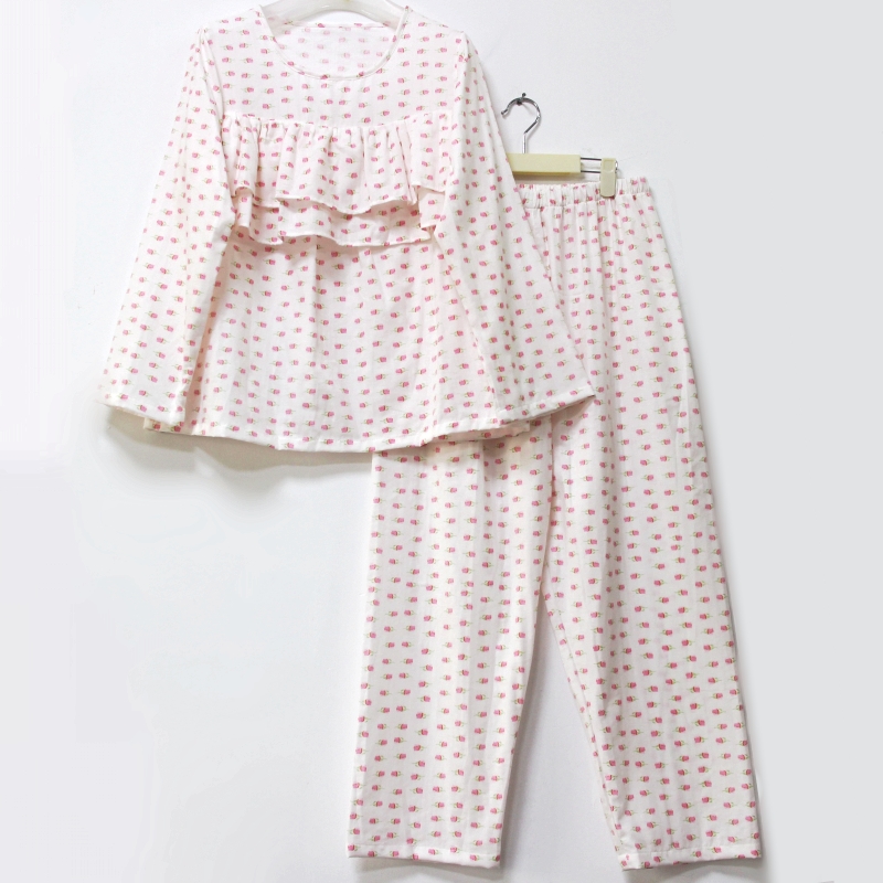 双层荷叶边纯棉纱布防凸点家居服