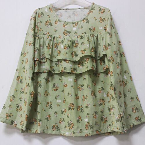 纯棉纱布防走光上衣胸前双层荷叶边防凸点睡衣棉纱遮胸家居服女秋