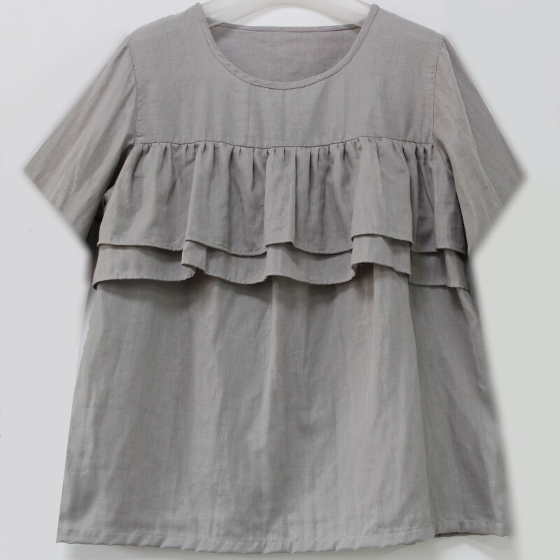 纯棉纱布防走光上衣胸前双层荷叶边防凸点睡衣棉纱遮胸家居服女秋