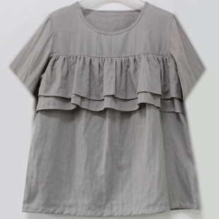 纯棉纱布防走光上衣胸前双层荷叶边防凸点睡衣棉纱遮胸家居服女秋