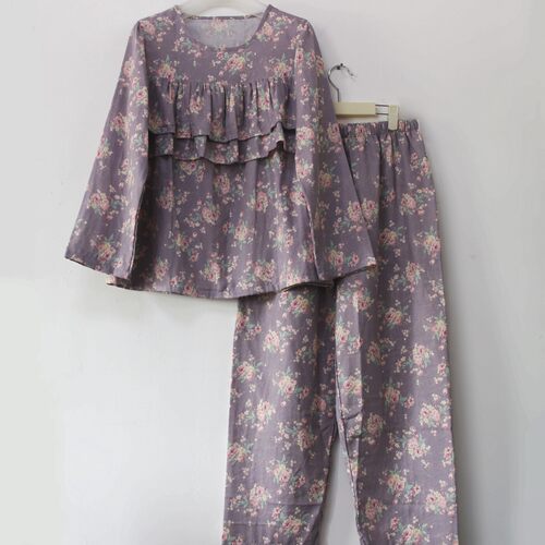 双层荷叶边纯棉纱布防凸点家居服