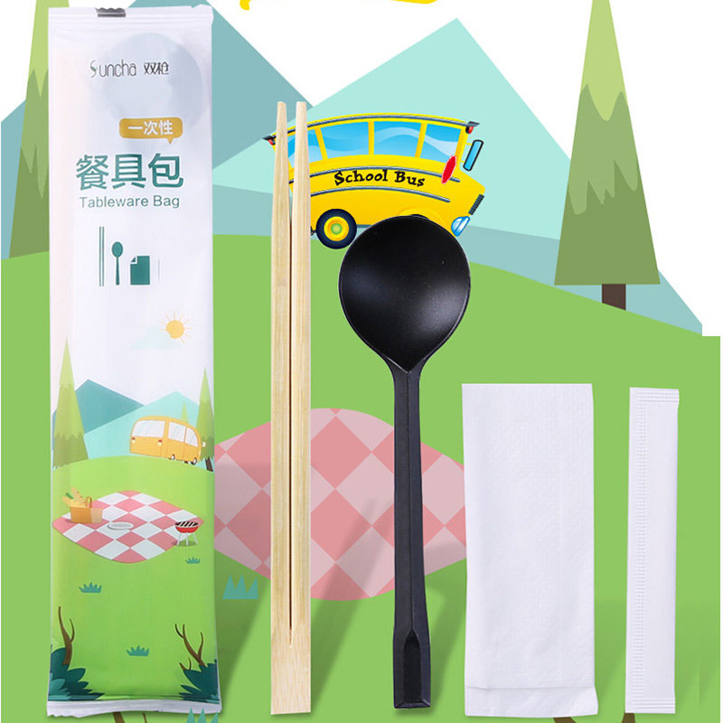双枪一次性筷子四件套勺子套装外卖独立包装高档可降解餐具包餐包