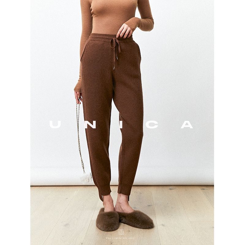 UNICA/一条过冬超显瘦双倍加厚_寒冬b败金葱螺纹巴素兰羊毛针织裤