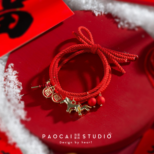 原创金马送福新年红色马年福字发圈少女扎头发橡皮筋发饰发绳头绳