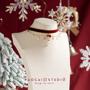 原创铃儿响叮当甜美红色铃铛锁骨链女圣诞节设计感项链颈链choker