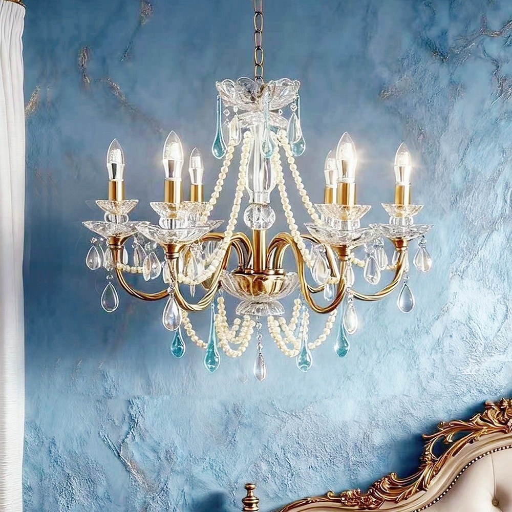 欧法式全铜珍珠水晶吊灯客厅卧室