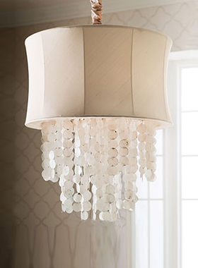 SY浪漫别致天然贝壳吊灯布罩北简欧法式现代复式楼梯房间卧室灯