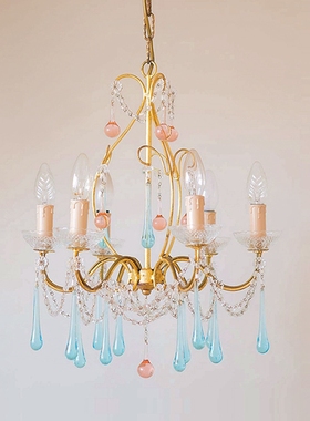 SY欧法式梦幻粉蓝色水晶全铜吊灯浪漫复古轻奢客厅餐厅房间卧室灯