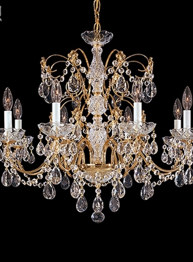 SY轻奢欧美法式全铜缀花水晶吊灯别墅复式蜡烛款大客厅餐厅卧室灯