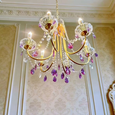 浪漫紫色珠链水晶全铜吊灯卧室灯