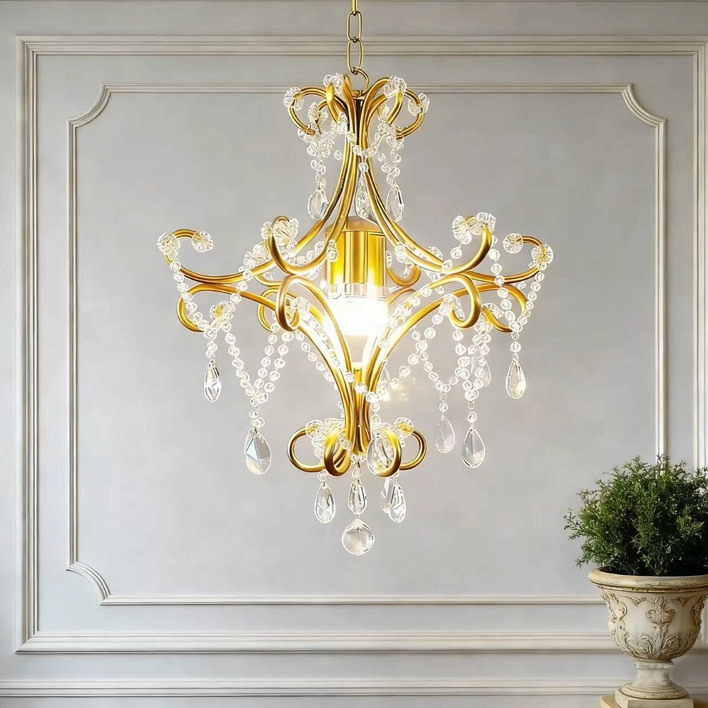 SY优美全铜花弧绕珠水晶吊灯轻奢欧美法式门厅玄关卧室衣帽房间灯