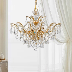 SY全铜云彩华庭水晶吊灯欧美法式 轻奢大气黄铜别墅卧室房间客厅灯