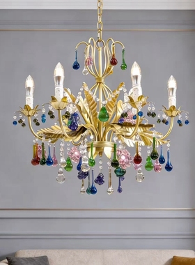 SY法式浮华花叶全铜水晶吊灯设计师款欧美复古艺术别墅卧室客厅灯