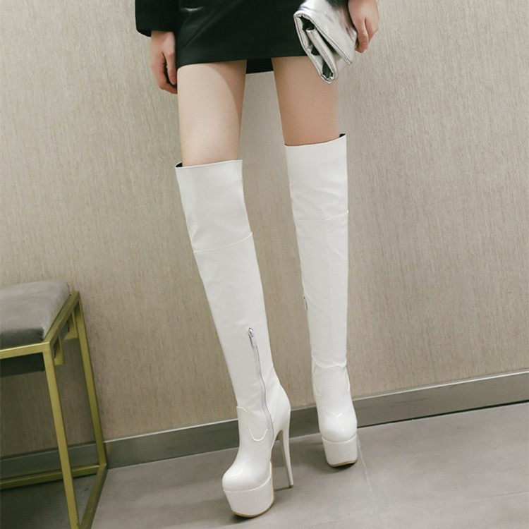过膝长靴女2025秋冬新款细高跟夜店漆皮高筒钢管舞拉链长筒靴