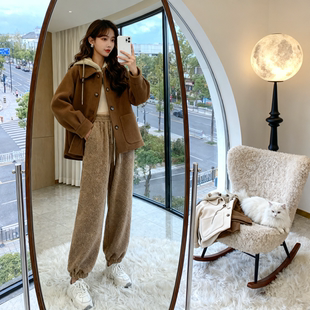 美拉德风假两件连帽毛呢外套女秋冬宽松休闲慵懒风复古呢子大衣潮