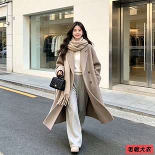韩系赫本风仿羊绒毛呢外套女秋冬中长款时尚显瘦气质过膝呢子大衣