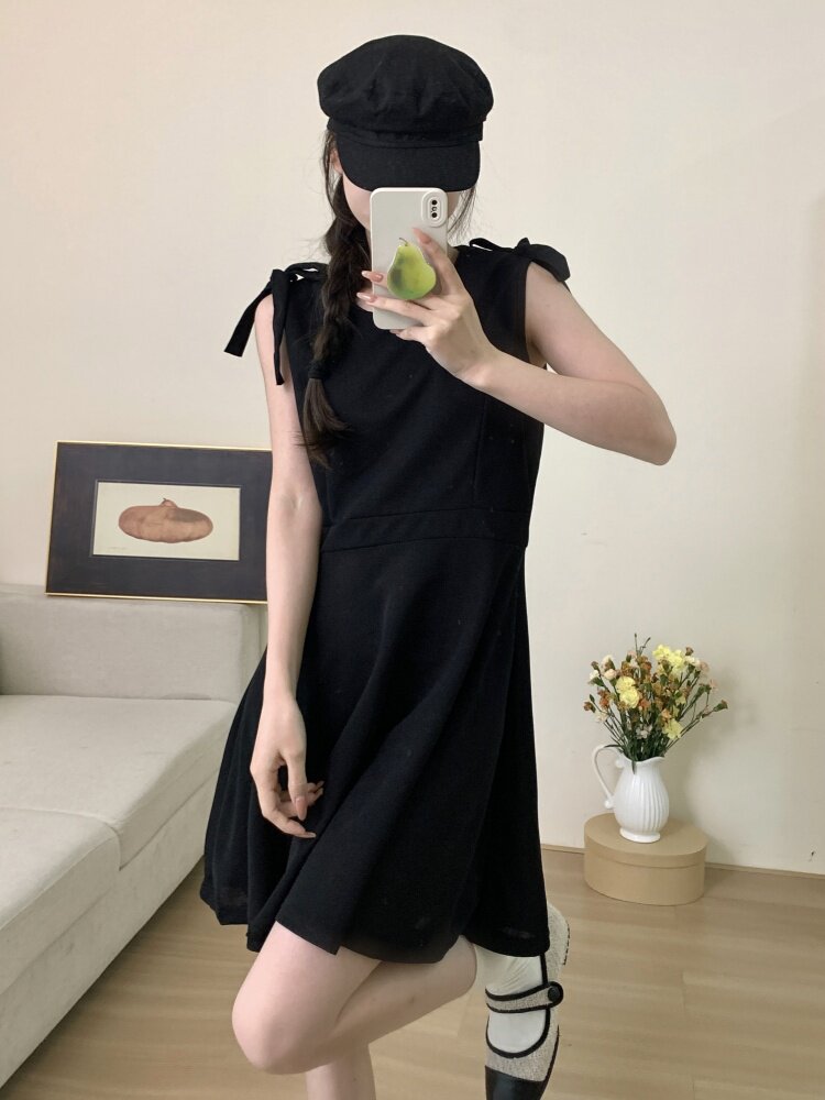 2024春夏新款无袖小个子仙女裙超仙露肩收腰礼服中长款夏天连衣裙