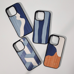 意大利进口原木手工拼花手机壳magsafe磁吸WOOD苹果17三星S25ultra全包iphone15ProMax小众简约防摔保护壳