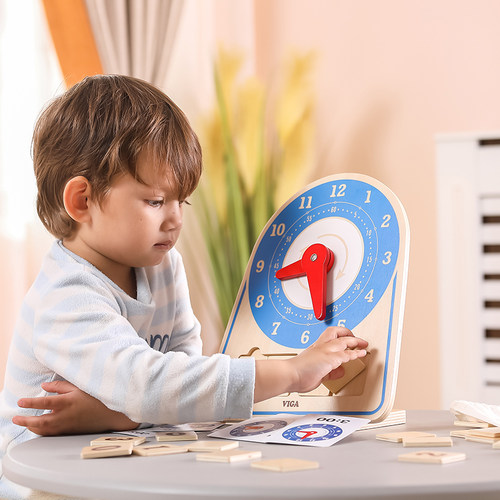幼儿园儿童木制时间认知钟表模型数学学习用品教具时钟学习VIGA