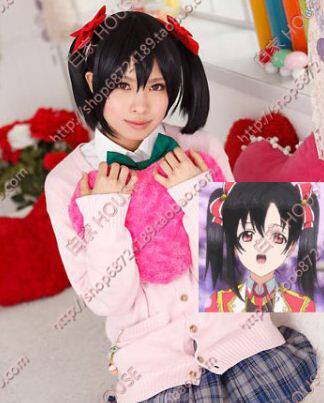 Love Live! 矢泽妮可 不对称鬓角 杂音 cos假发黑色中长发赠丝带
