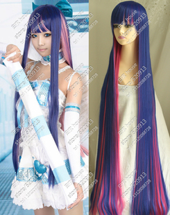 cosplay假发 吊带袜天使 Stocking 120cm 蓝色+粉色渐变长直发