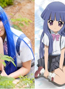 cosplay假发 寒蝉鸣泣之时 古手梨花  深蓝色1米 10cm长直发