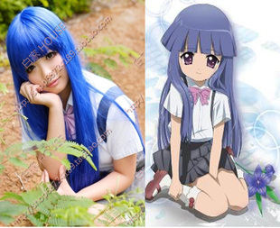 cosplay假发 寒蝉鸣泣之时 古手梨花  深蓝色1米 10cm长直发