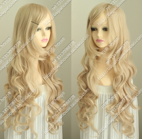 cos假发 K-ON小紬 亚麻谈金色 水纹卷 长卷发 加长刘海 女仆