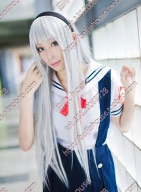 CLANNAD 坂上智代 浅灰色COS假发 家庭教师 斯夸罗 银灰1米长直发